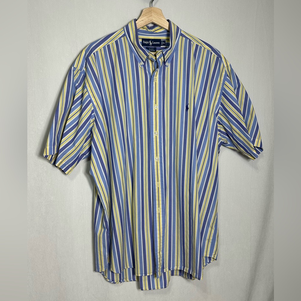 Polo Ralph Lauren Blake Shirt Mens XL Blue Yellow Striped‎ Short Sleeve Cotton